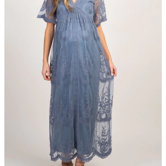 Pink Blush blue lace maternity maxi dress - Picture 1 of 4